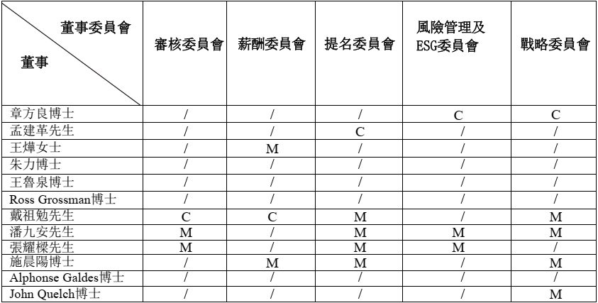 董事名單及其角色及職能